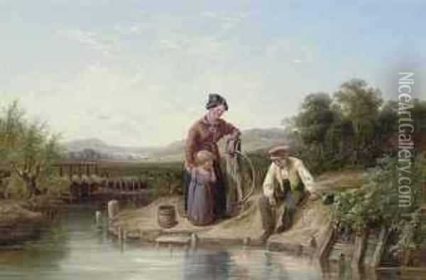 Fishing For Minnows Oil Painting - John F Tennant