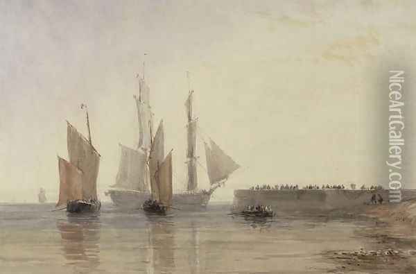 Entrance to Calais Harbour, 1829 Oil Painting - David Cox