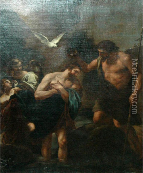The Baptism Of Christ Oil Painting - Andrea Sacchi