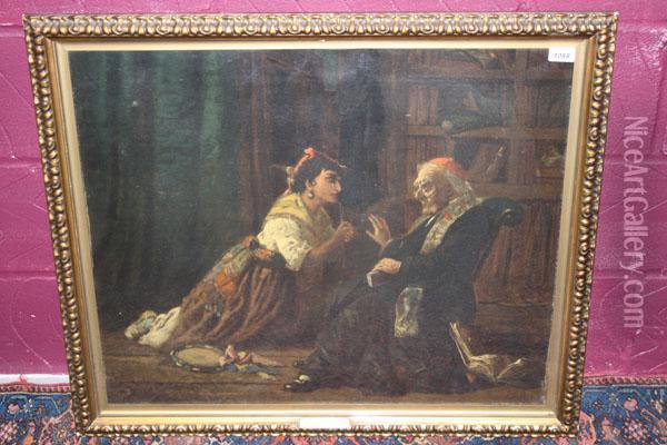 Kneeling Peasant Girl Pleading With A Clergyman Oil Painting - Henry Woods