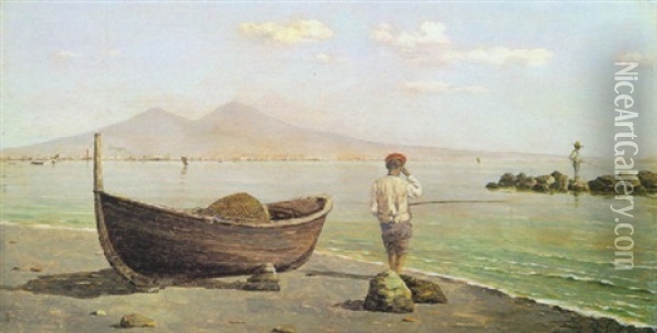 Pescatori A Riva Oil Painting - Vincenzo Loria