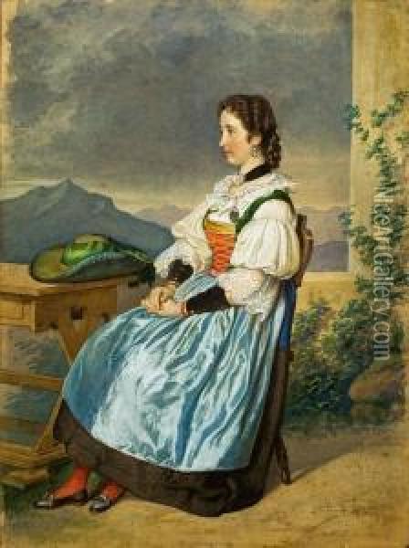 Junge Frau In Tracht Oil Painting - Franz Schams