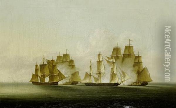 H.m. Ships 
Arrow 
 And 
Acheron Oil Painting - J. Francis Sartorius