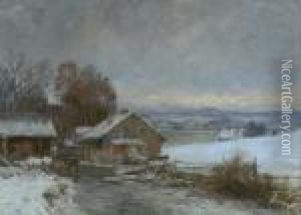 Muhle Am Bach In Winterlicher
 Vorgebirgslandschaft. Oil Painting - Anders Anderson-Lundby