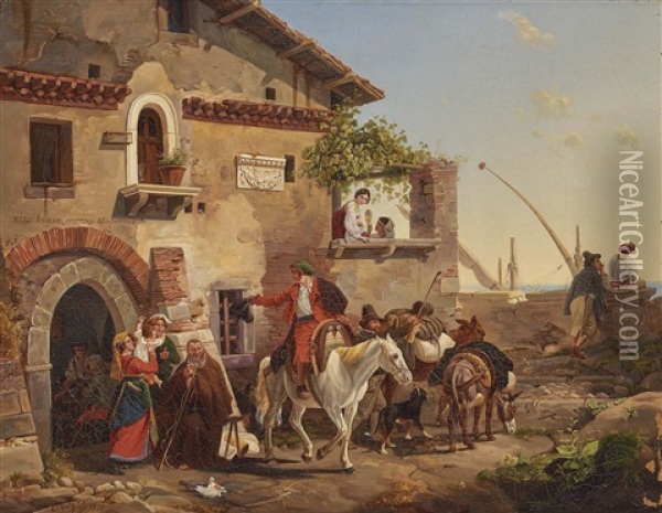 Italian Tavern With Figurative Staffage Oil Painting - Carl (Karl) Wilhelm Goetzloff