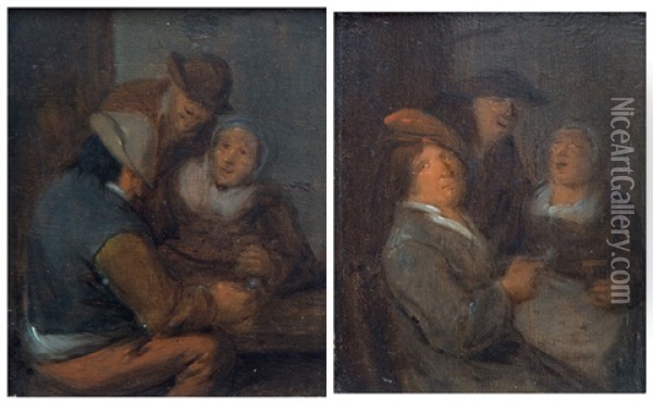 Peasants Drinking, A Pair Oil Painting - Jan Jacobsz Molenaer