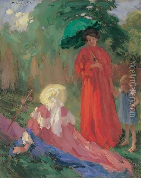 Walking in the Park 1907 Oil Painting - Janos Vaszary