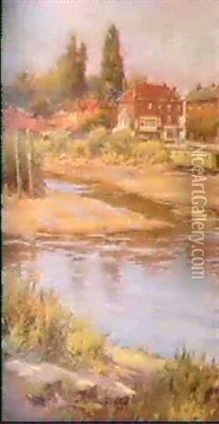 The Thames At Brentford Oil Painting - P(ercy) Harland Fisher