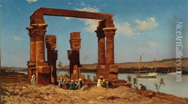 By The Nile Oil Painting - Achille Vertunni