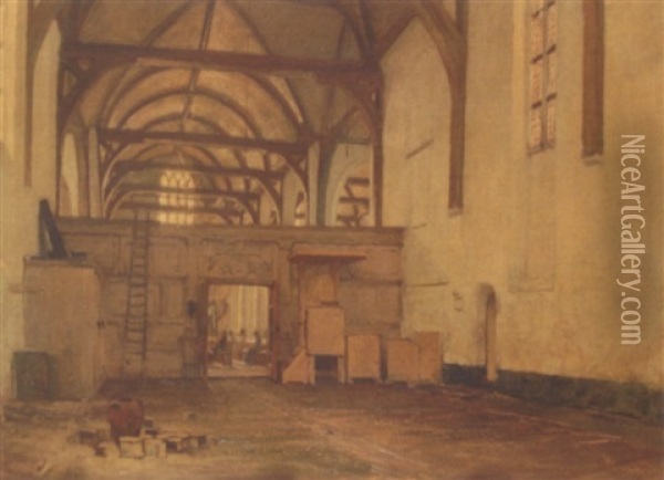 A Church Interior Oil Painting - Hendrik Willebrord Jansen