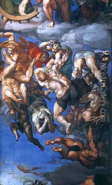Last Judgment (detail) 10 Oil Painting - Michelangelo Buonarroti