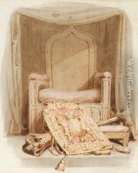 A Royal Throne, With Sceptre Andtabard Lying At Its Feet Oil Painting - Richard Westall