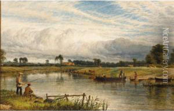 Fishing On The Trent Oil Painting - Henry Thomas Dawson