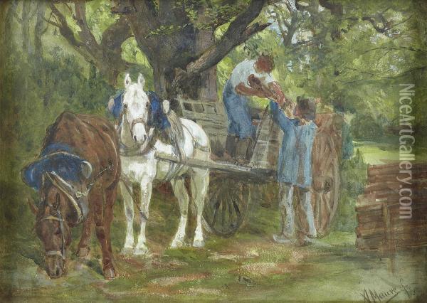 Loading The Timber Wagon Oil Painting - Anton Mauve