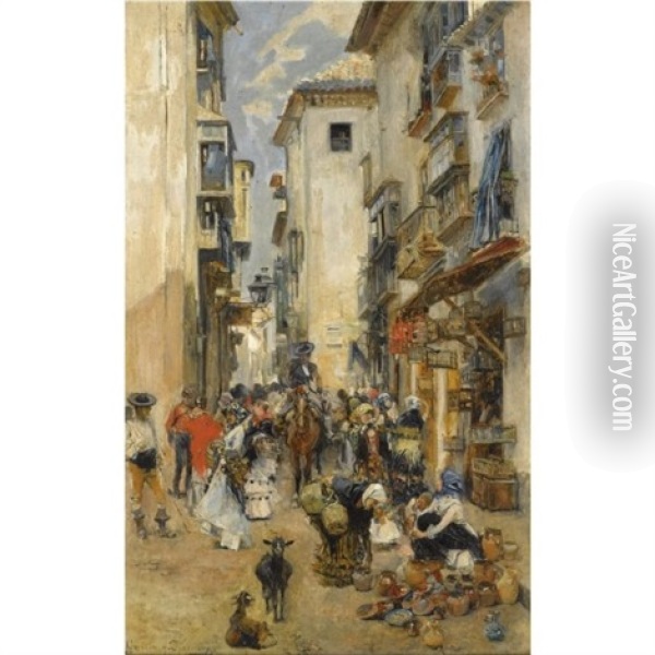 En La Calle (street Scene) Oil Painting - Jose Garcia y Ramos