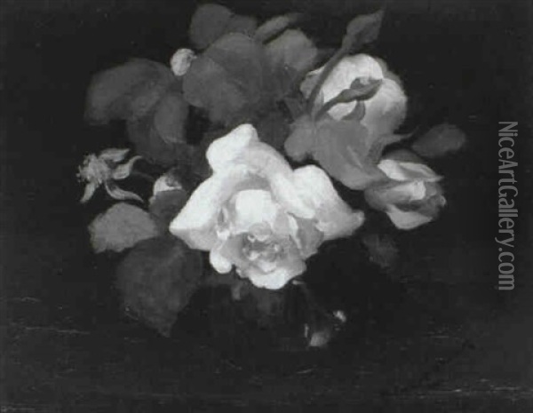 Roses In A Glass Vase Oil Painting - Stuart James Park