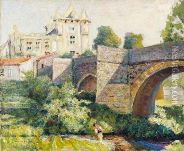Pont Fortifie Devant Un Chteau <saint Amant - Tallende> Oil Painting - Victor Charreton