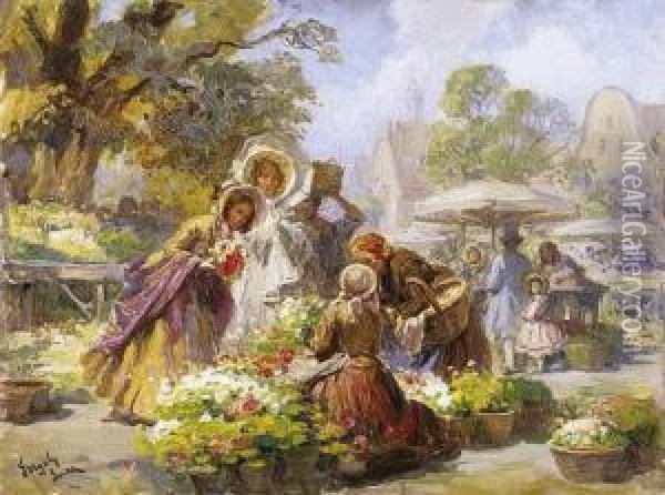 Flower Market Oil Painting - Imre Gergely