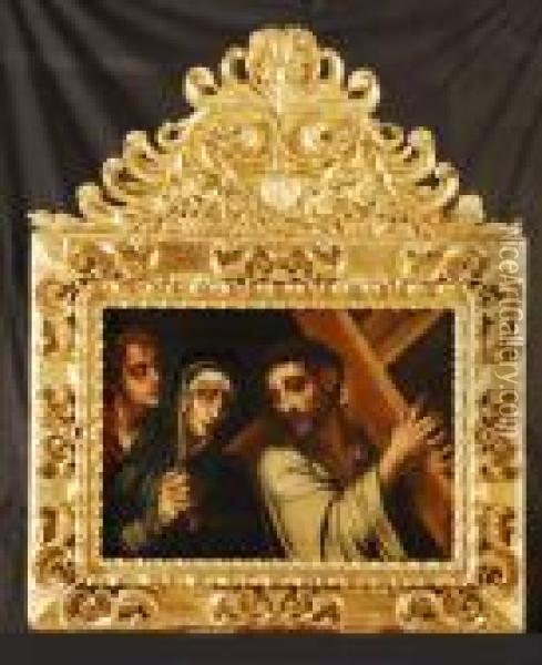 Cristo Con La Cruz A Cuestas Oil Painting - Luis de Morales