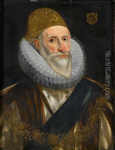 Portrait Of Charles Howard, First Earl Of Nottingham, Bust-length, Wearing The Collar Of The Order Of The Garter Oil Painting - Daniel Mytens the Elder