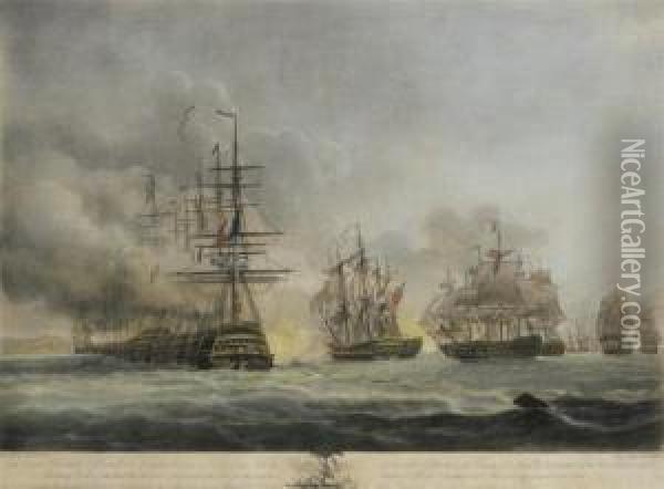 The Approach Of The British Squadron To The Attack Of The Frenchunder Admiral Oil Painting - Robert I Pollard