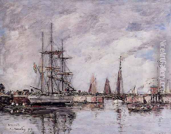 Deauville, Norwegian Three-Master Leaving Port Oil Painting - Eugene Boudin