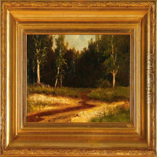 Russian Birch Forest With A Dry Stream Oil Painting - Karl Eduardovich Geftler