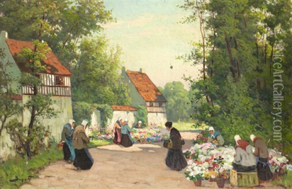 The Flower Market Oil Painting - Viktor Ivanovich Zarubin