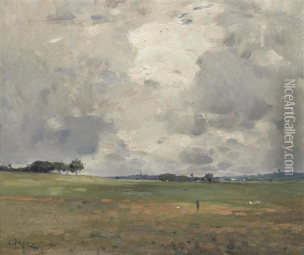 Expansive Landscape Under Clouds Oil Painting - Claude Charles