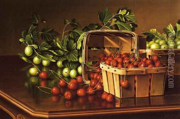 Still Life with Cherries and Gooseberries Oil Painting - Levi Wells Prentice