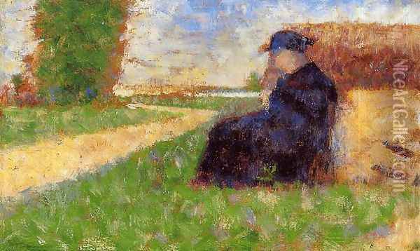 Large Figure in a Landscape Oil Painting - Georges Seurat