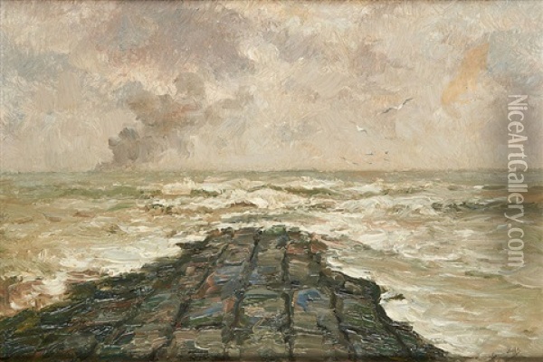 Le Brise-lames A Ostende Oil Painting - Romain Steppe