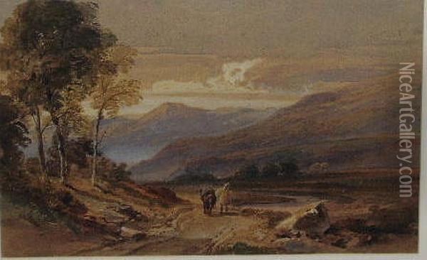 A Traveller And His Horse In A Hilly Landscape Oil Painting - William Leighton Leitch