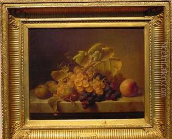 Still Life With Fruit Upon A Marble Ledge Oil Painting - Johann Wilhelm Preyer