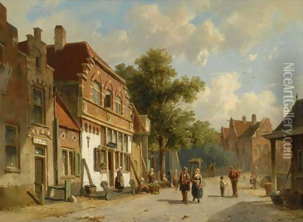 A Village Street Oil Painting - Adrianus Eversen