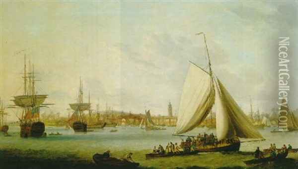 View Of Gravesend From The Thames Oil Painting - Robert Dodd