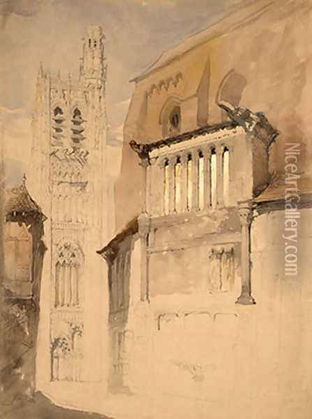 Tower of the Cathedral at Sens Oil Painting - John Ruskin