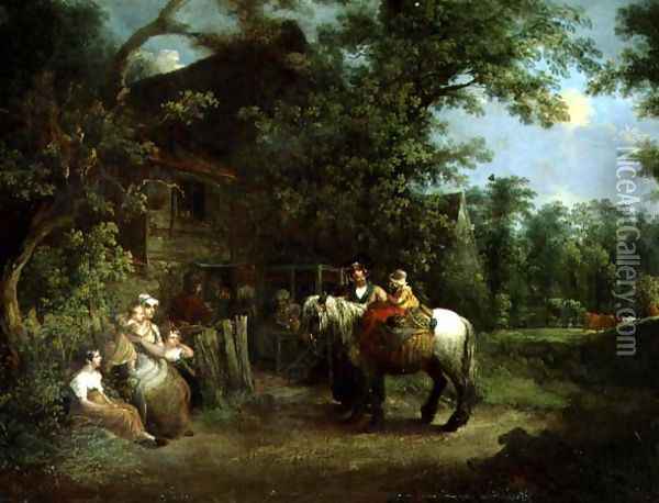 Country Folk Outside a Rustic Tavern Oil Painting - Francis Wheatley