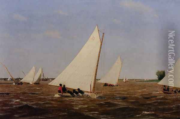 Sailboats Racing on the Delaware Oil Painting - Thomas Cowperthwait Eakins