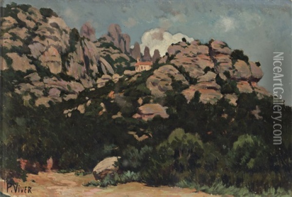 Vista De Montserrat Oil Painting - Pedro Viver Aymerich