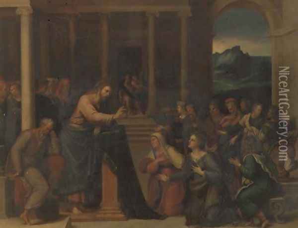 Christ in the House of Mary and Martha Oil Painting - Girolamo da Carpi