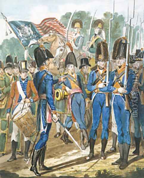Members of the City Troop and Other Philadelphia Soldiery Oil Painting - John Lewis Krimmel