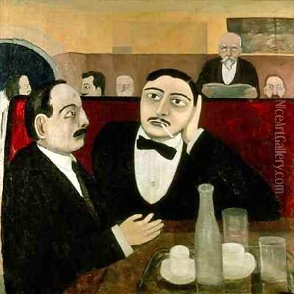 The Intellectuals at the Cafe Rotonde Oil Painting - Tullio Garbari