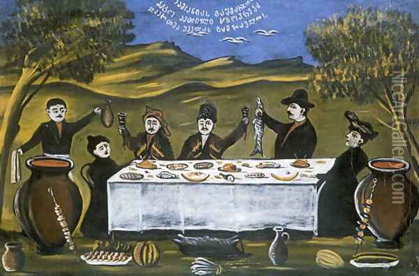 Bego with Company, 1907 Oil Painting - Niko Pirosmanashvili