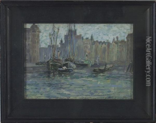 Amsterdam Harbor Oil Painting - Frederik Usher Devoll