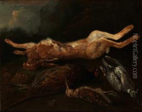 Jaktstilleben Med Hare, Fasan, Morkulla Och Duva Oil Painting - Ferdinand Phillip de Hamilton