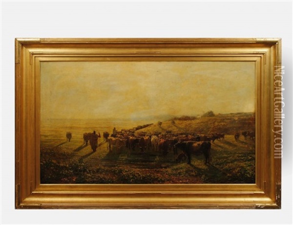 Landscape With Shepherds And Cattle Oil Painting - Francois Lauret