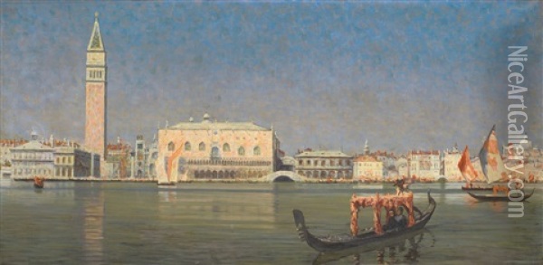 A View Of St. Mark's And The Doge's Palace From The Grand Canal, Venice Oil Painting - George Sherwood Hunter
