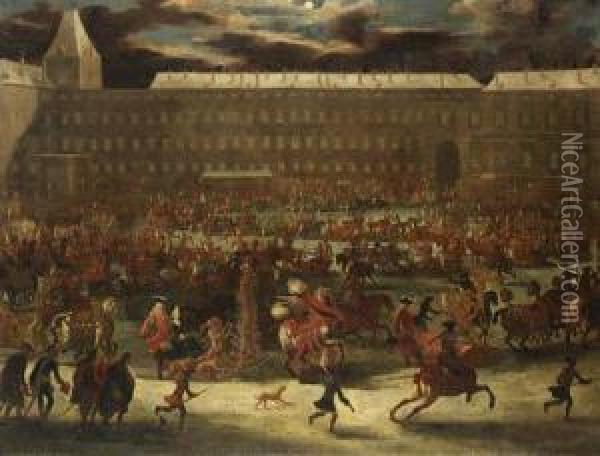 A Sledge Carousel In The Courtyard Of The Hofburg, Vienna In Thereign Of Leopold I Oil Painting - Joseph van Bredael