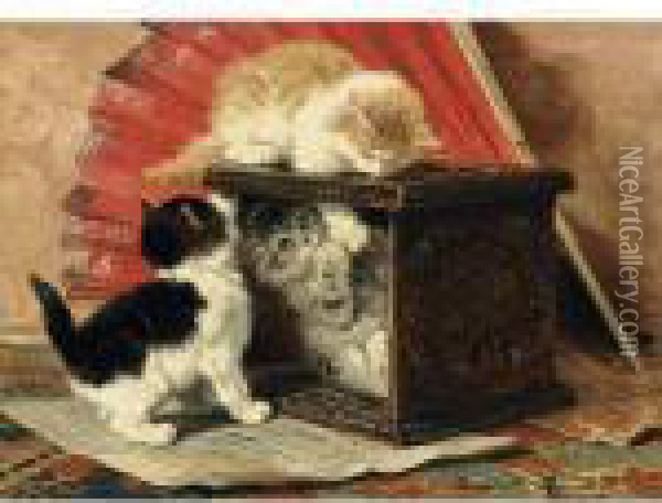 Three Kittens Playing By A Stove Oil Painting - Henriette Ronner-Knip